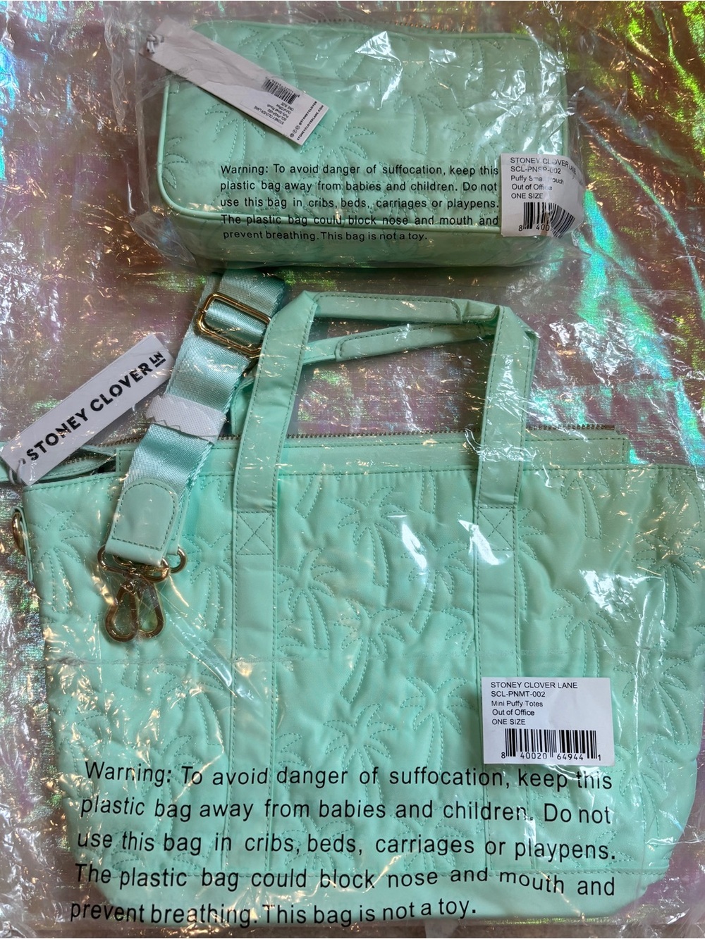 Stoney Clover Lane Mint Quilted Palm Tote with Wrist Pouch